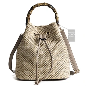 Bamboo Joint Handle Straw Bucket Bag