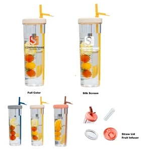 24 oz Leakproof Plastic Fruit Infuser Water Bottle Flip Lid