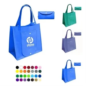 Non Woven Foldable Shopping Tote Bag W/ Snap Closure
