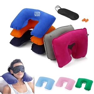 Inflatable Travel Neck Pillow with Sleep Mask & Earplug