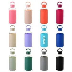Silicone Sleeve Sports Portable Glass Water Bottle 20 Oz.