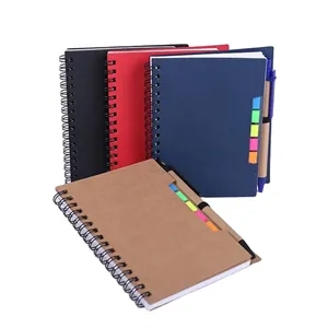 Kraft Paper Cover Spiral Notebook Sticky Notes Tabs with Pen