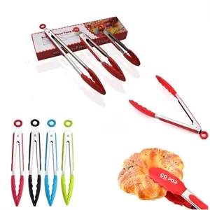 Stainless Steel Locking Kitchen Tongs With Silicone Tips Set
