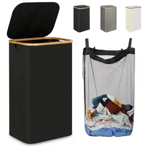 Slim Laundry Basket with Lid and Removable Bag