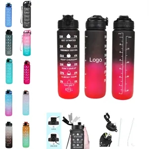 32 oz Sport Water Bottles with Times to Drink and Straw