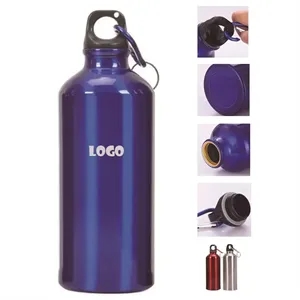 14 oz Aluminum Sports Water Bottle with Carabiner Clip