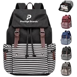 Striped Canvas Backpack Rucksack Multi Pocket