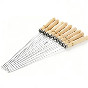 50pcs Stainless Steel Skewers with Wooden Handles for BBQ