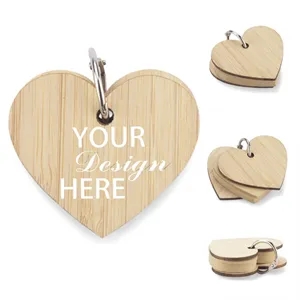 Bamboo-covered Heart-Shaped Keychain w/Sticky Notes