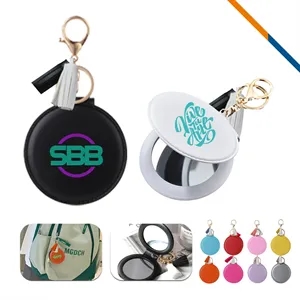 KeyGlow PU Leather Keychain Compact Mirror