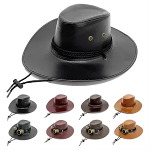 PU Leather Cowboy Hat Western Style with Adjustable Strap