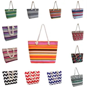 Bohemian Striped Beach Tote Bag for Summer Vacation Use