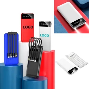 10000mAh Power Bank with 4 Built-in Cables & Phone Stand