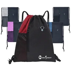 Two-tone Oxford Drawstring Backpack with Zipper Pocket 