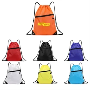 Polyester Drawstring Backpack With Front Zipper Pocket