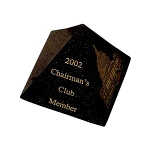 Award, pulverized granite four sided pyramid shape