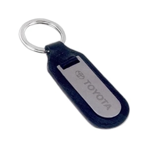 Black Leather Key Chain with Metal Tab