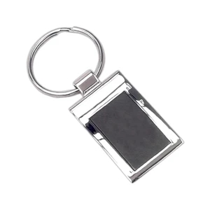 Rectangular Metal Key Chain with Black Finish in Center