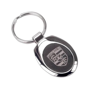 Oval Shaped Metal Key Chain with Black Finish in Center