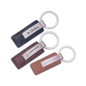Rectangular Leather Key Chain with Short Metal Strip