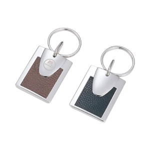 Square Metal Key Chain with Black/Brown Leather on Front